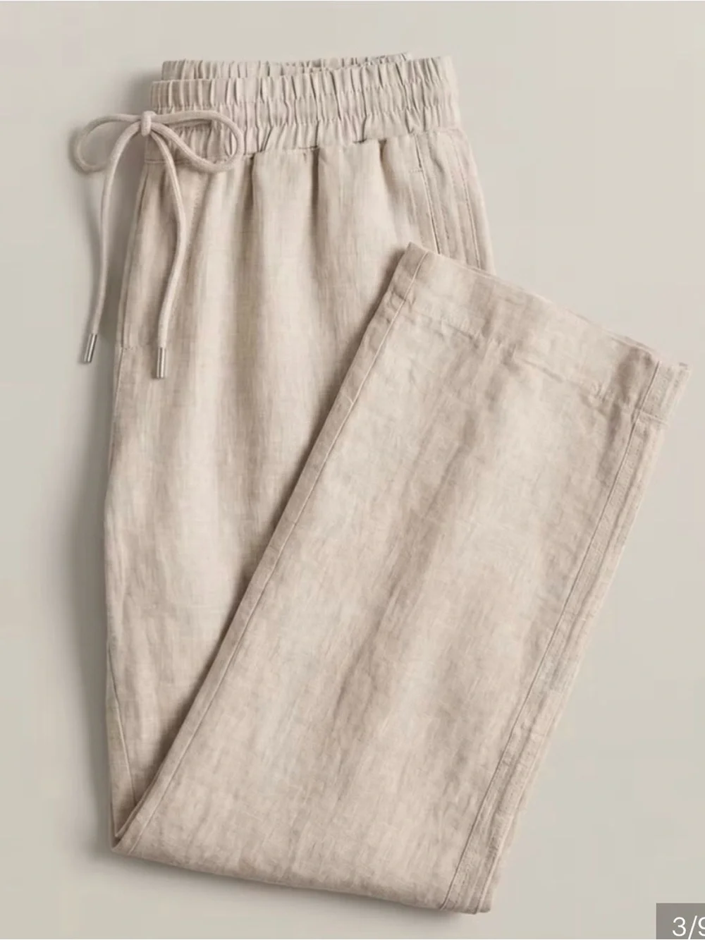 Quince Linen Wide Leg Pants Sz M Tan Neutral Drawstring